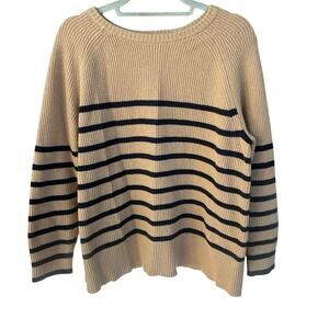 J. Jill Striped Ribbed Sweater XL Tan Black Cotton Blend Cozy